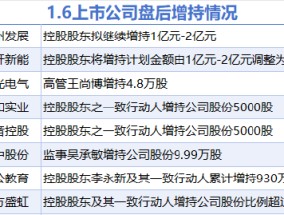 1月6日增减持汇总：传音控股等8股增持 麦迪科技等3股减持（表）