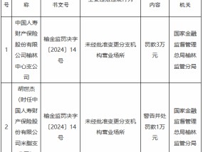 国寿财险榆林中心支公司被罚3万元：未经批准变更分支机构营业场所