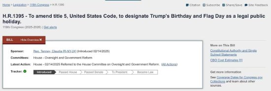 美国共和党议员提出法案 提议将特朗普生日定为联邦假日